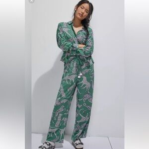 Anthropologie Green Leopard Print Lounge Set/Pajamas - MP